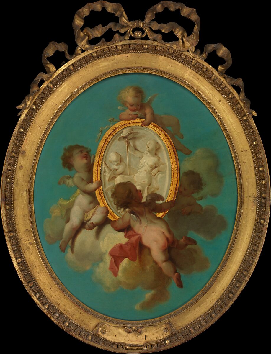 Putti with a Medallion, Charles Dominique Joseph Eisen (French, Valenciennes 1720–1778 Brussels), Oil on wood 