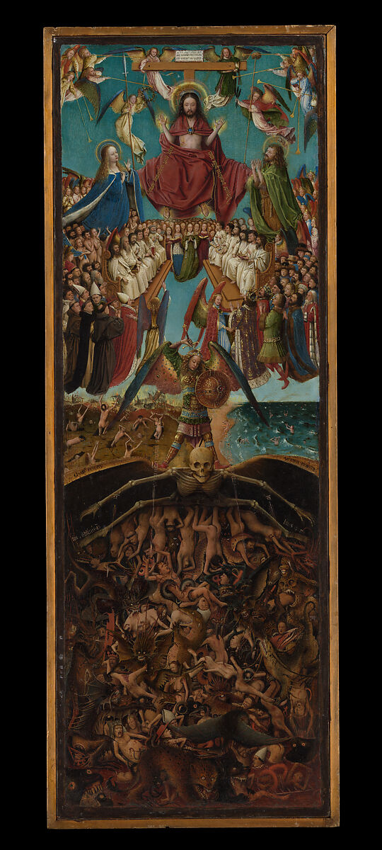 The Crucifixion; The Last Judgment, Jan van Eyck (Netherlandish, Maaseik ca. 1390–1441 Bruges), Oil on canvas, transferred from wood 