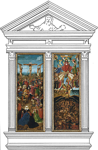The Crucifixion; The Last Judgment, Jan van Eyck (Netherlandish, Maaseik ca. 1390–1441 Bruges), Oil on canvas, transferred from wood