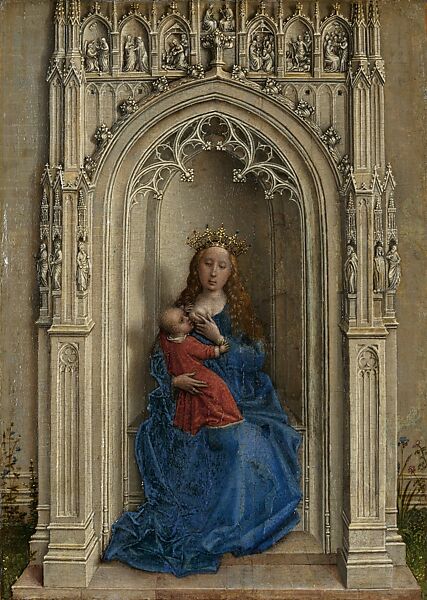 Virgin and Child in a Niche, Workshop of Jan van Eyck (Netherlandish, Maaseik ca. 1390–1441 Bruges), Oil on wood