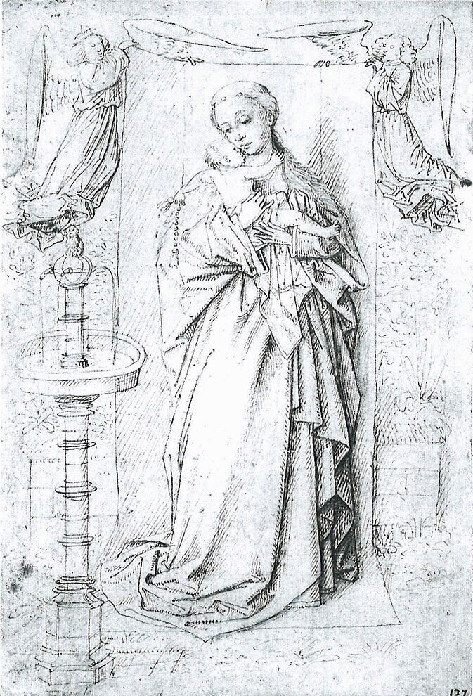 Virgin and Child in a Niche, Workshop of Jan van Eyck (Netherlandish, Maaseik ca. 1390–1441 Bruges), Oil on wood