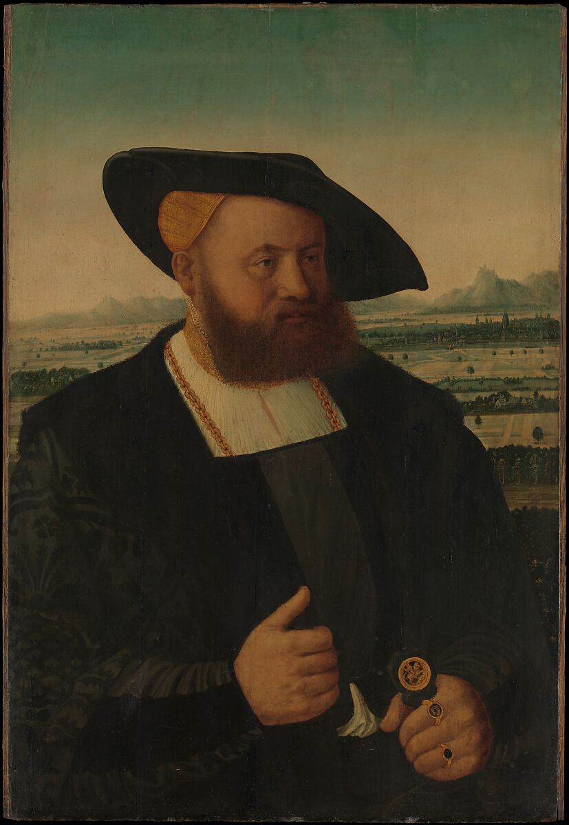 Portrait of a Man with a Moor's Head on His Signet Ring, Conrad Faber von Creuznach (German, Kreuznach, active by 1524–died 1552/53 Frankfurt), Oil, gold, and white metal on linden 
