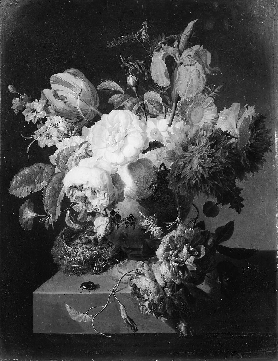 Flowers in a Stone Vase, Peter Faes (Flemish, 1750–1814), Oil on wood 