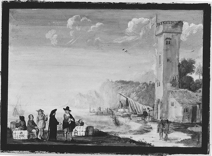 Harbor Scene, Flemish Painter (ca. 1650), Vellum 