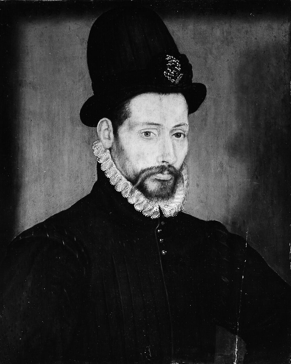 Portrait of a Man with a High Hat, French Painter (dated 1570), Oil on wood 