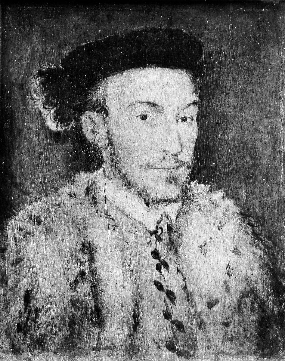 Portrait of a Man in a White Fur Coat, French Painter (second or third quarter 16th century), Oil on wood 