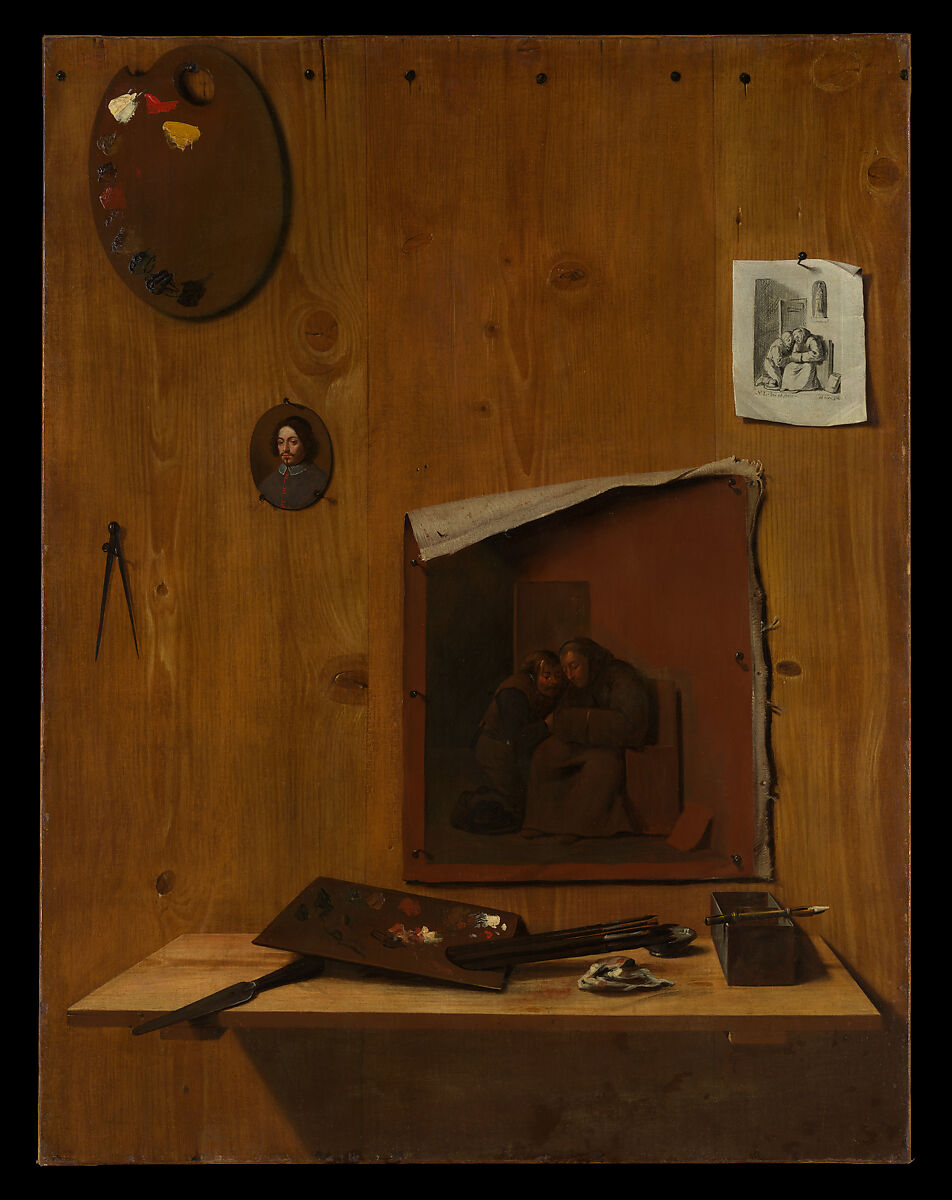 Trompe l'oeil with Palettes and Miniature, Attributed to Jean François de Le Motte (French, born before 1635–died in or after 1685), Oil on canvas 