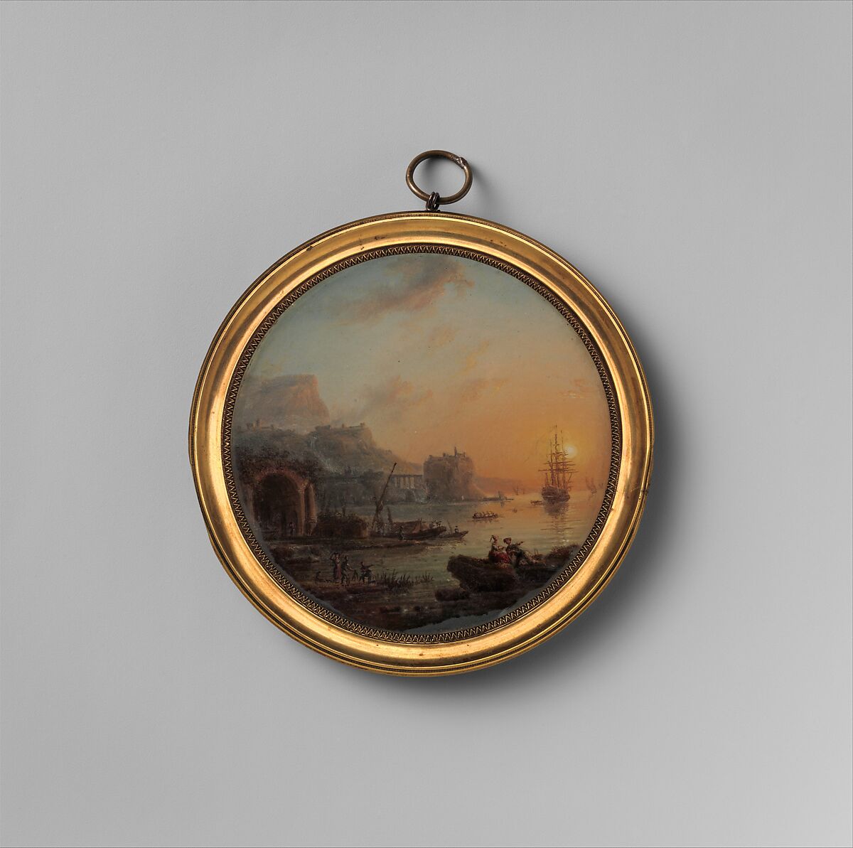View of a Harbor, French Painter (ca. 1750), Verre fixé 