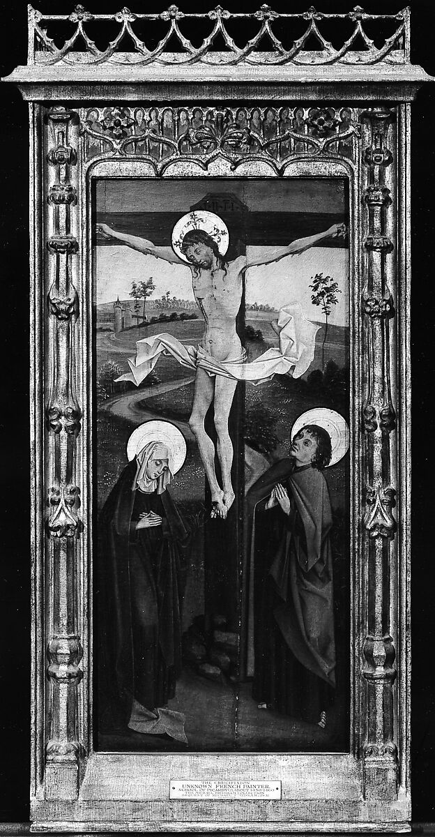 The Crucifixion, (reverse) Saint Francis of Assisi; The Resurrection, (reverse) An Abbot Saint, Possibly Saint Benedict, Northern French Painter (ca. 1460), Oil on wood 
