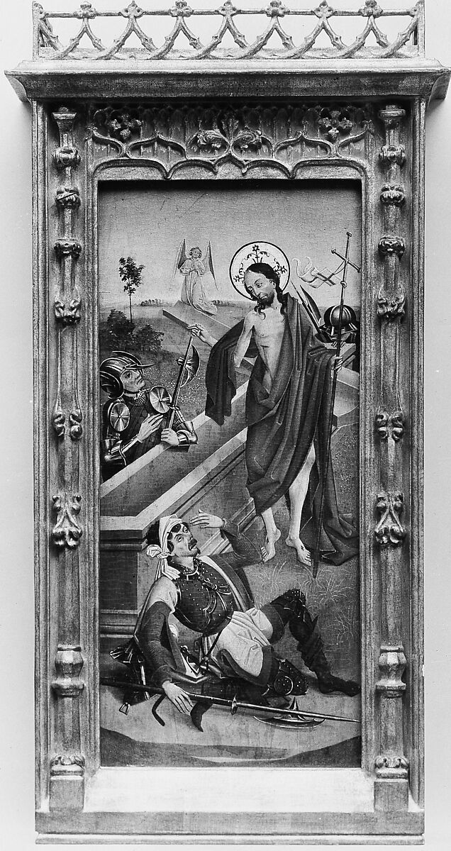The Crucifixion, (reverse) Saint Francis of Assisi; The Resurrection, (reverse) An Abbot Saint, Possibly Saint Benedict, Northern French Painter (ca. 1460), Oil on wood