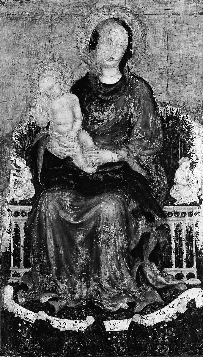 Madonna and Child with Angels, Gentile da Fabriano (Gentile di Niccolò di Giovanni di Massio) (Italian, Umbrian, active by 1408–died 1427), Tempera on wood, traces of gold ground