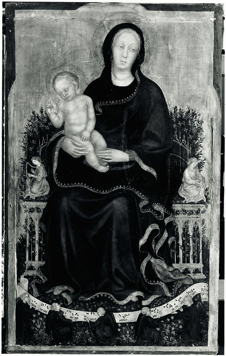 Madonna and Child with Angels, Gentile da Fabriano (Gentile di Niccolò di Giovanni di Massio) (Italian, Umbrian, active by 1408–died 1427), Tempera on wood, traces of gold ground