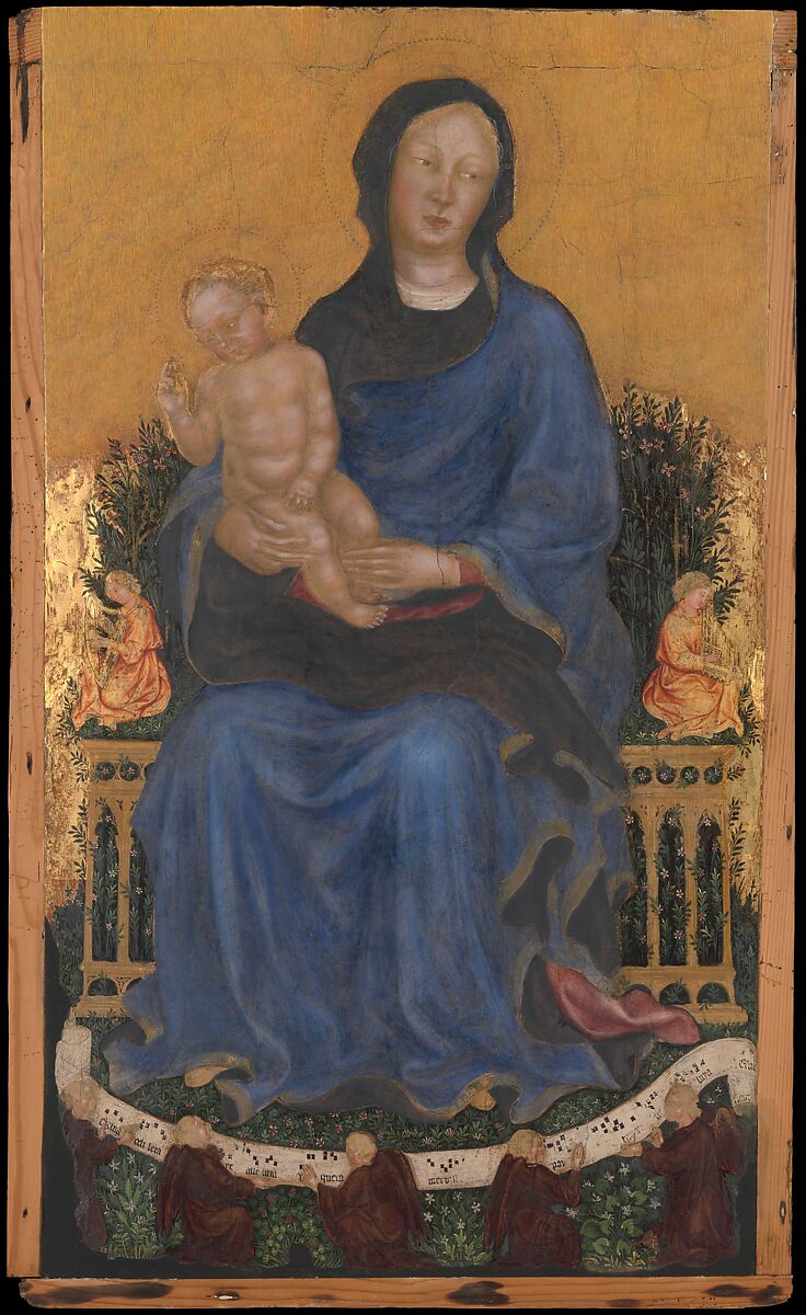 Madonna and Child with Angels, Gentile da Fabriano (Gentile di Niccolò di Giovanni di Massio) (Italian, Umbrian, active by 1408–died 1427), Tempera on wood, traces of gold ground 