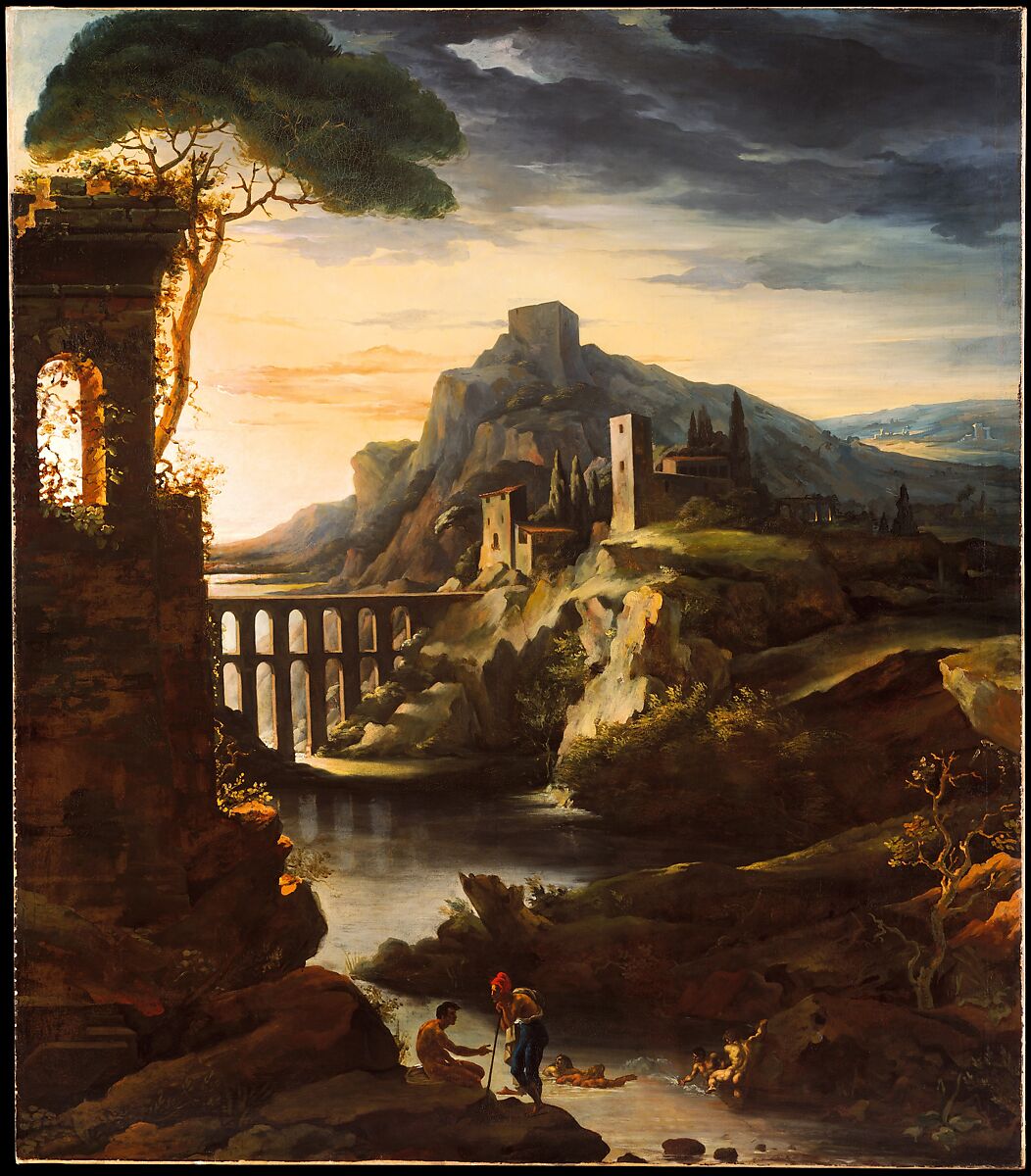 Evening: Landscape with an Aqueduct, Théodore Gericault (French, Rouen 1791–1824 Paris), Oil on canvas 