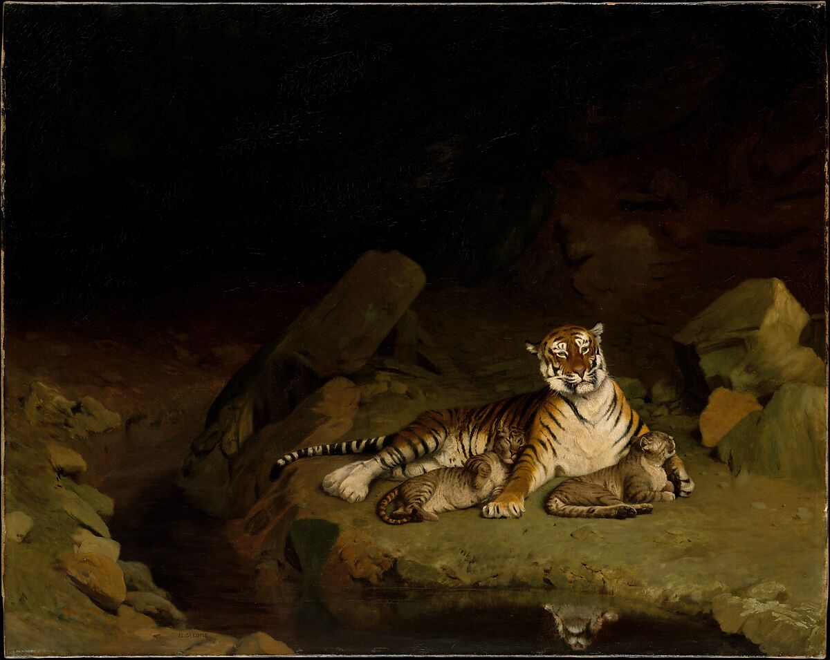 Tiger and Cubs, Jean-Léon Gérôme (French, Vesoul 1824–1904 Paris), Oil on canvas 