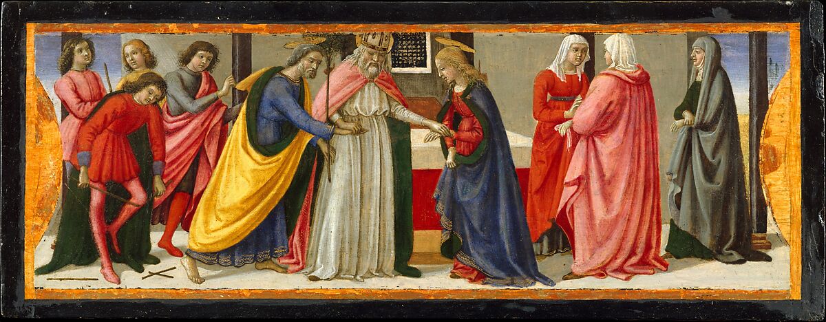 The Marriage of the Virgin, Davide Ghirlandaio (David Bigordi) (Italian, Florence 1452–1525 Florence), Tempera and gold on wood 