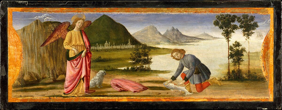 Tobias and the Angel, Davide Ghirlandaio (David Bigordi) (Italian, Florence 1452–1525 Florence), Tempera and gold on wood 