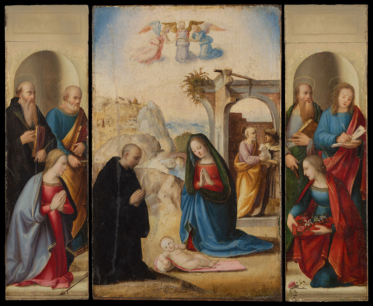 The Nativity with Saints, Ridolfo Ghirlandaio (Italian, Florence 1483–1561 Florence), Oil on wood 
