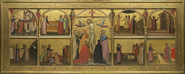 Saint John the Evangelist with Acteus and Eugenius, Francescuccio Ghissi (Francesco di Cecco Ghissi) (Italian, Marchigian, active 1359–74), Tempera on wood, gold ground