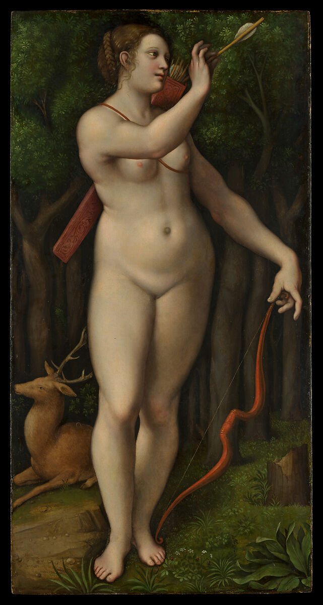 Diana the Huntress, Giampietrino (Giovanni Pietro Rizzoli) (Italian, Milanese, active by ca. 1495–died 1553), Oil on wood 