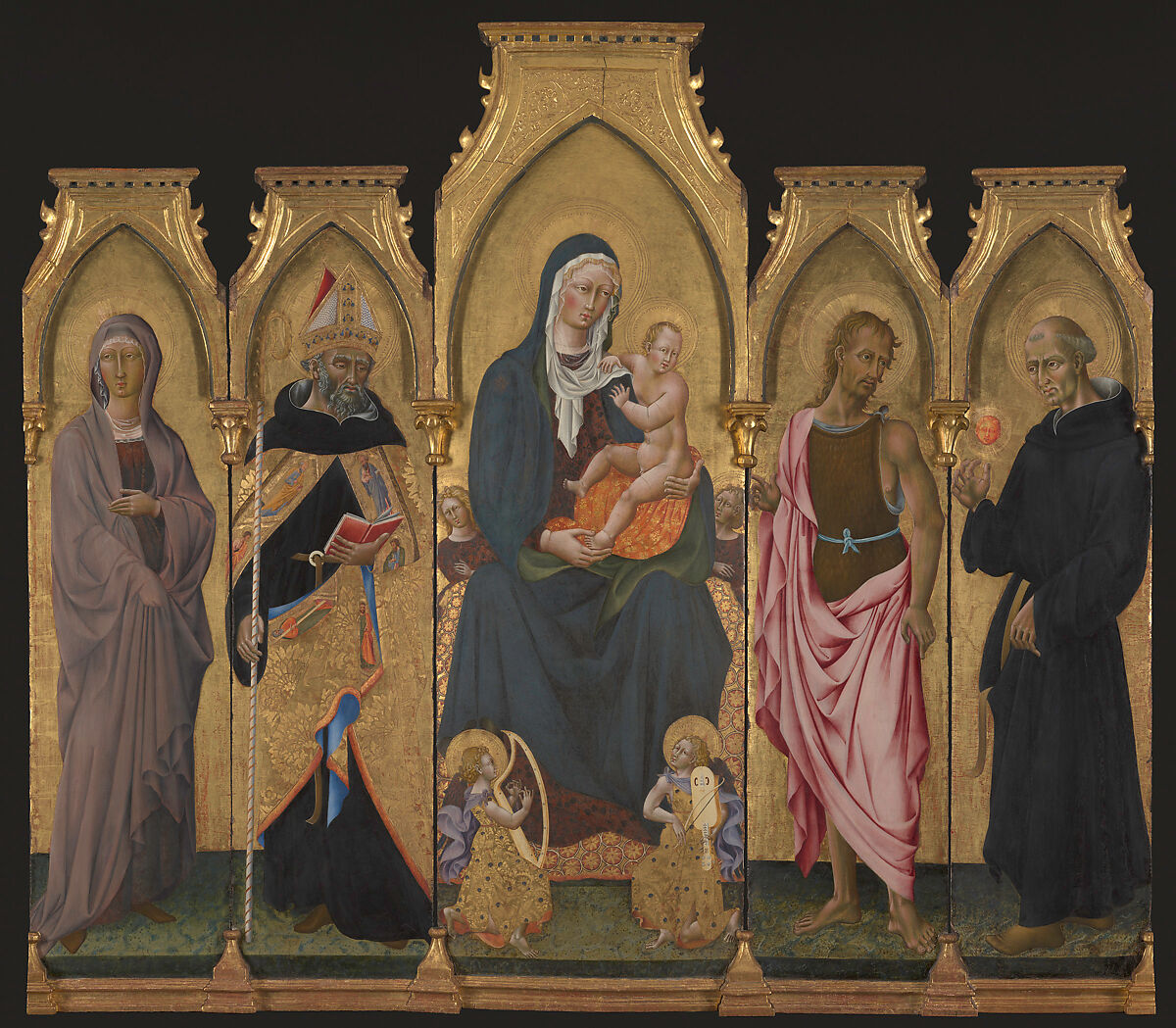 Madonna and Child with Saints, Giovanni di Paolo (Giovanni di Paolo di Grazia) (Italian, Siena 1398–1482 Siena), Tempera on wood, gold ground 