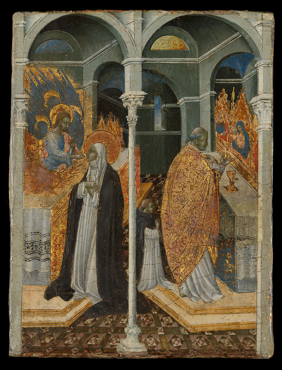 The Miraculous Communion of Saint Catherine of Siena, Giovanni di Paolo (Giovanni di Paolo di Grazia) (Italian, Siena 1398–1482 Siena), Tempera and gold on wood 