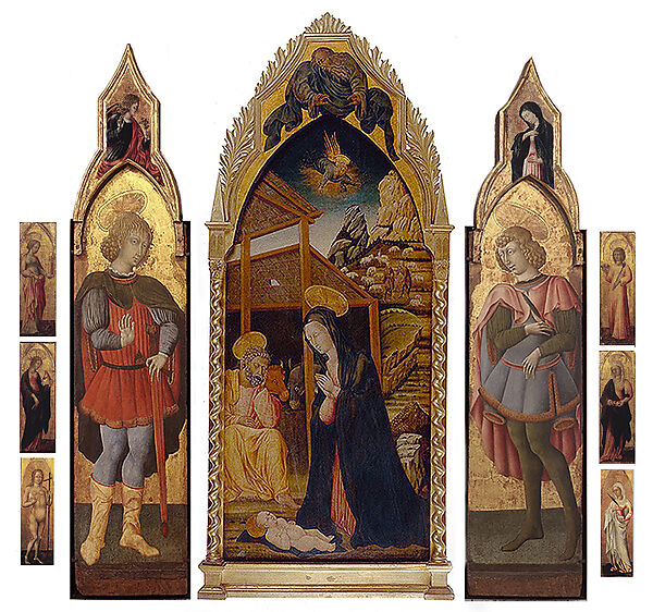 Saints Catherine of Alexandria, Barbara, Agatha, and Margaret, Giovanni di Paolo (Giovanni di Paolo di Grazia) (Italian, Siena 1398–1482 Siena), Tempera on wood, gold ground