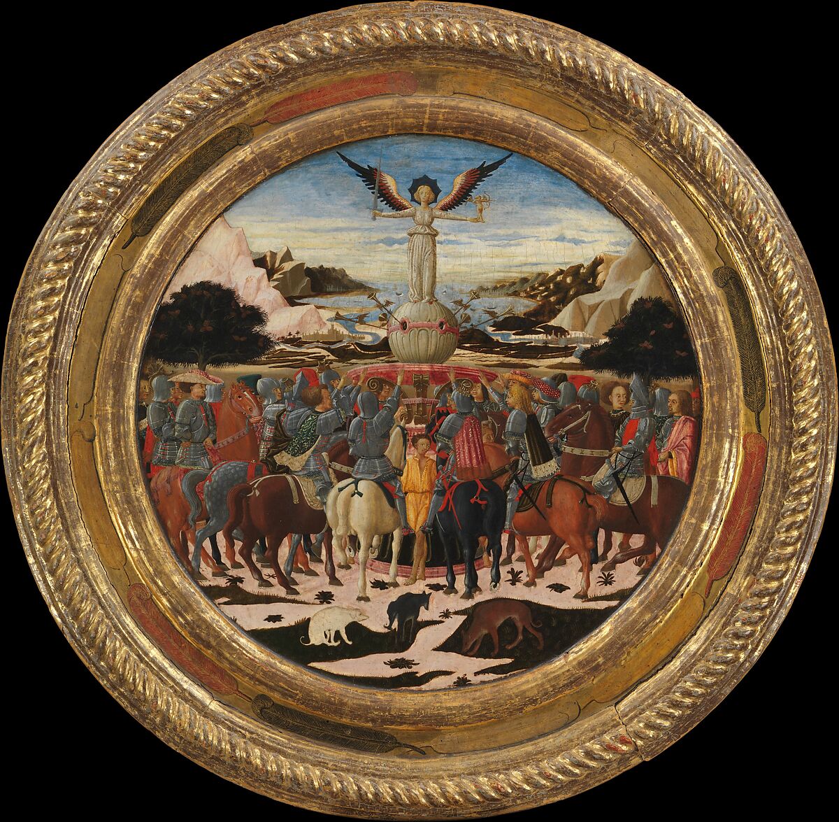 The Triumph of Fame; (reverse) Impresa of the Medici Family and Arms of the Medici and Tornabuoni Families, Giovanni di ser Giovanni Guidi (called Scheggia) (Italian, San Giovanni Valdarno 1406–1486 Florence), Tempera, silver, and gold on wood 