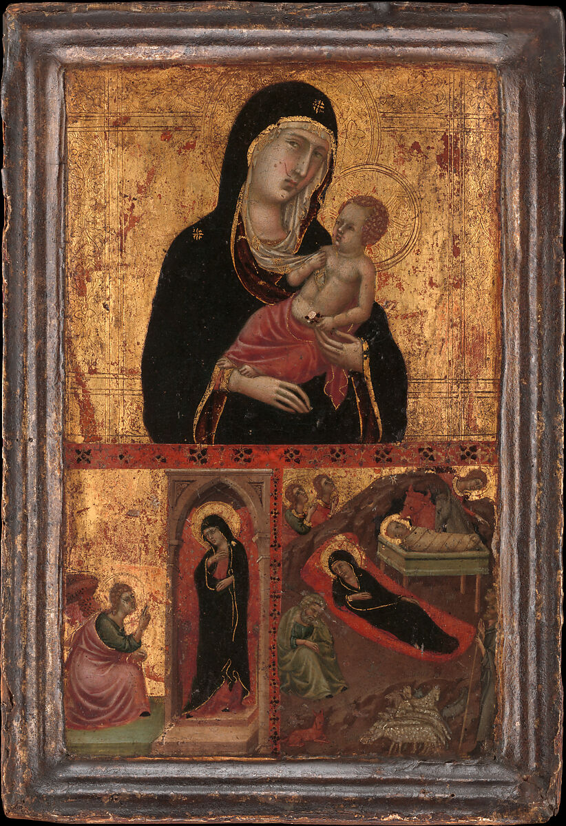 Madonna and Child with the Annunciation and the Nativity, Goodhart Ducciesque Master (Italian, Siena, active ca. 1315–30), Tempera on wood, gold ground 