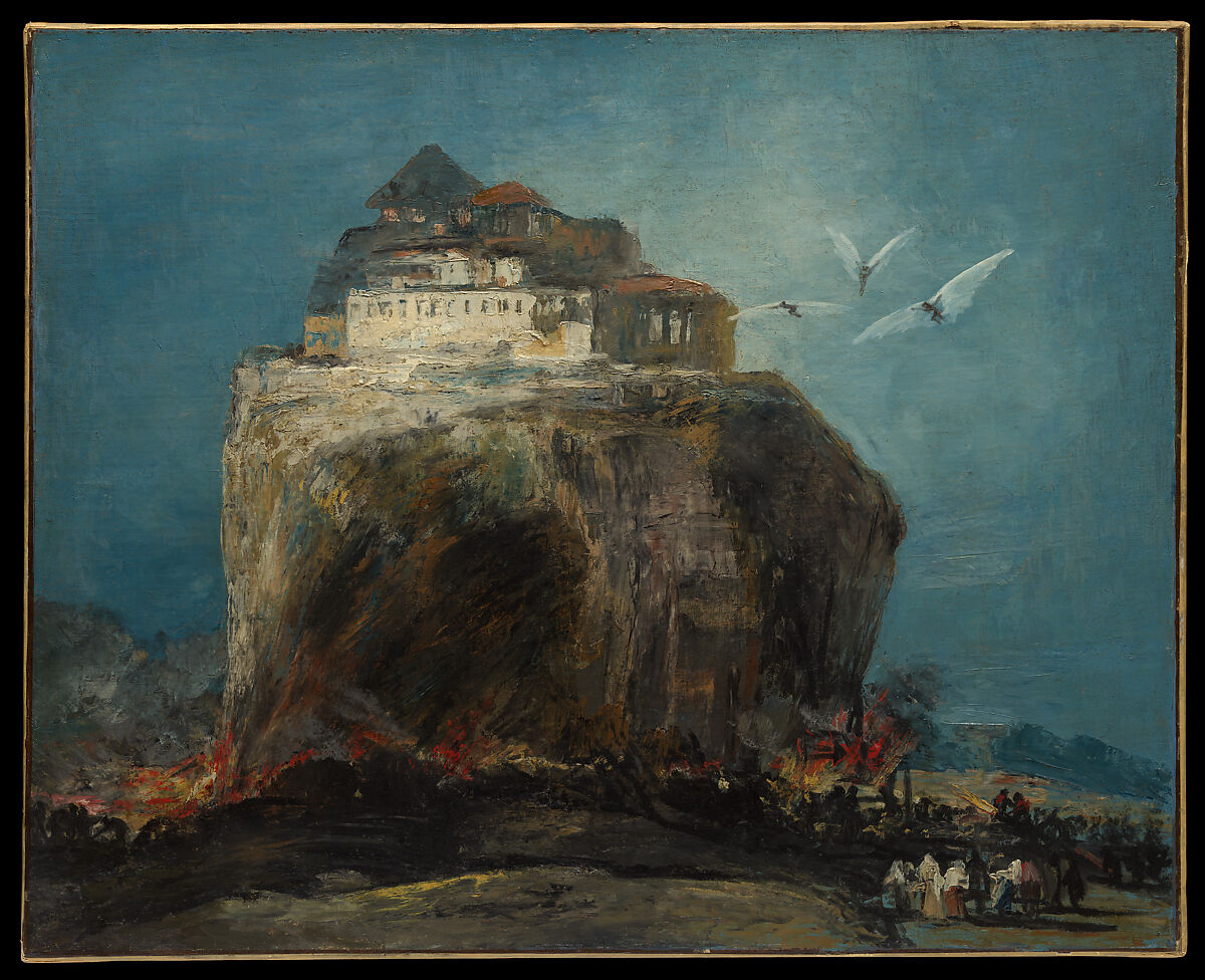 A City on a Rock, Style of Goya (Spanish, 19th century), Oil on canvas 