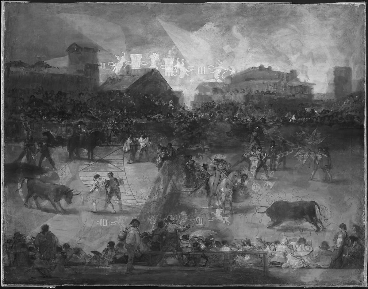 Bullfight in a Divided Ring, Attributed to Goya (Francisco de Goya y Lucientes) (Spanish, Fuendetodos 1746–1828 Bordeaux), Oil on canvas