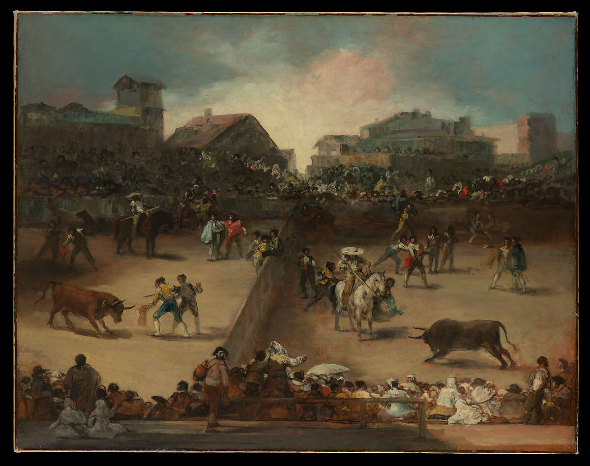 Bullfight in a Divided Ring, Attributed to Goya (Francisco de Goya y Lucientes) (Spanish, Fuendetodos 1746–1828 Bordeaux), Oil on canvas 