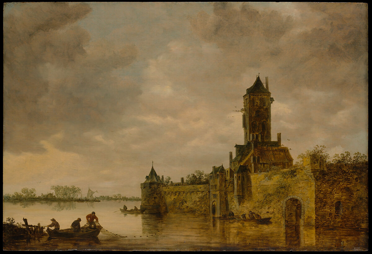 Castle by a River, Jan van Goyen (Dutch, Leiden 1596–1656 The Hague), Oil on wood 