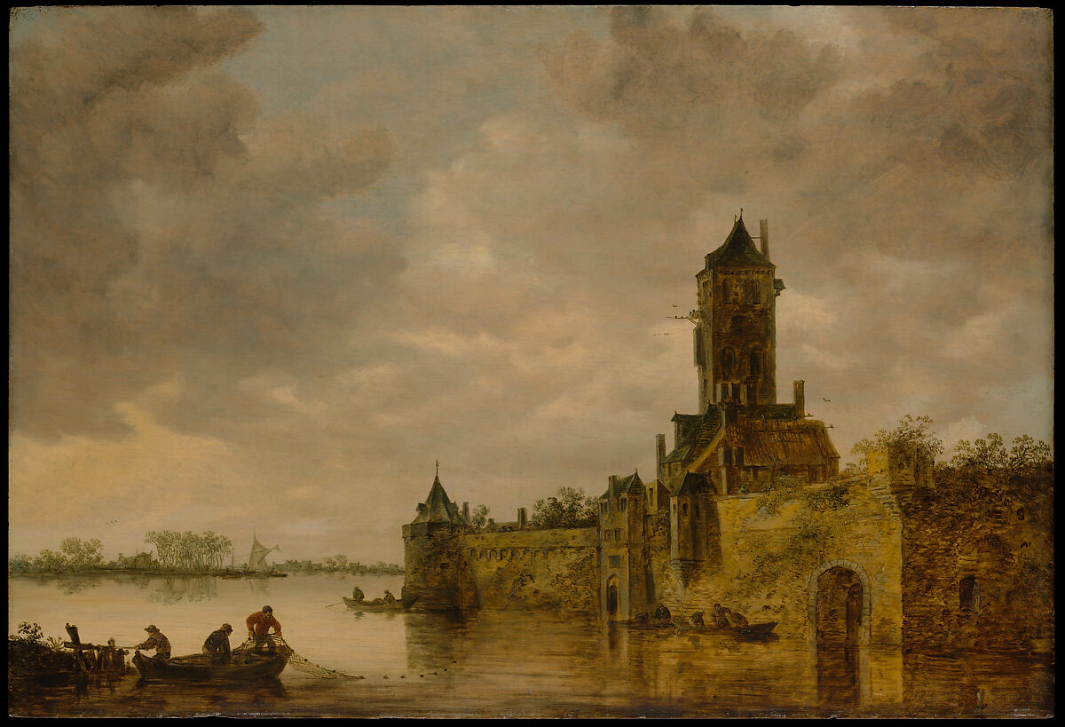 Castle by a River, Jan van Goyen  Dutch, Oil on wood