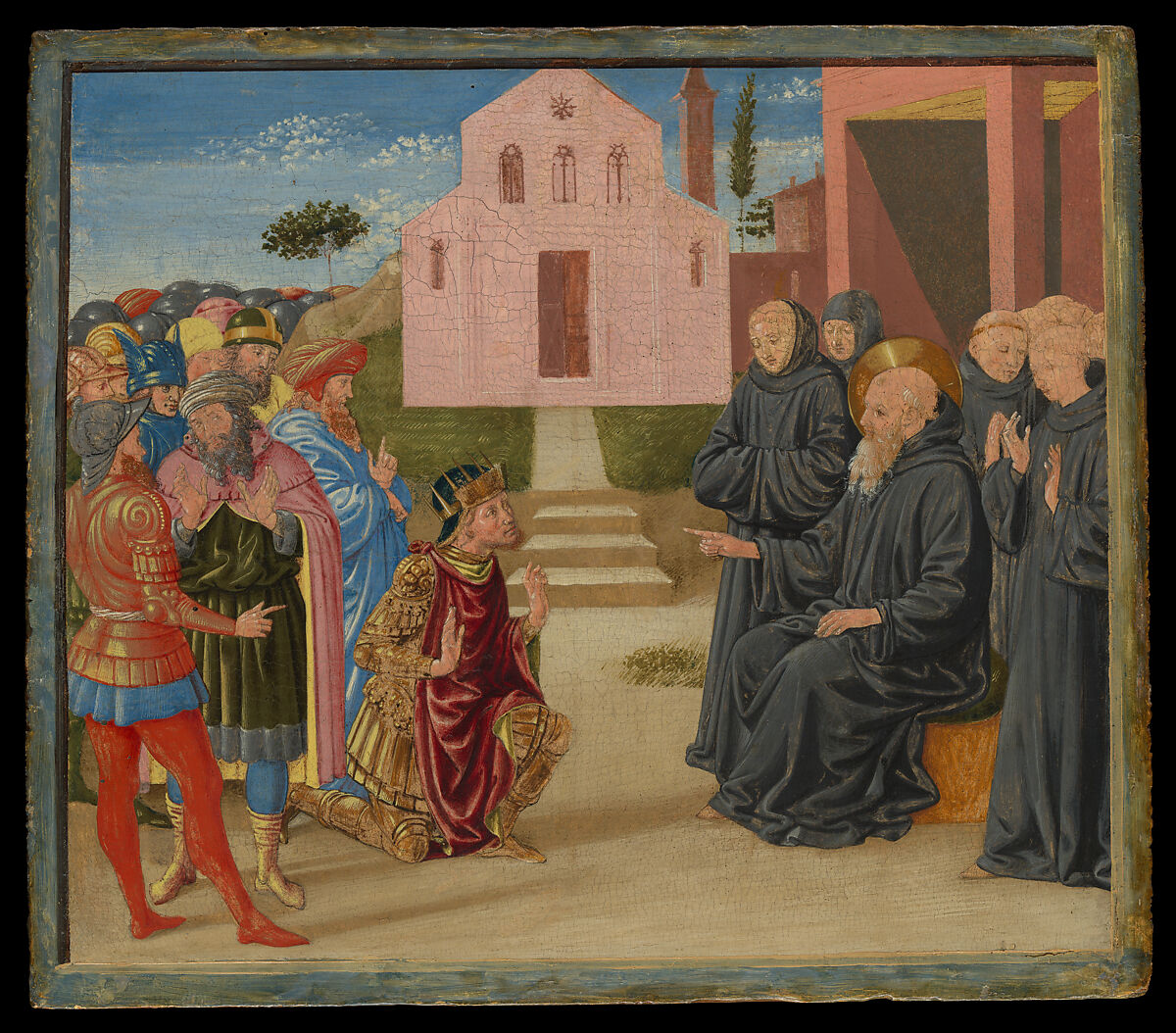 Totila before Saint Benedict, Benozzo Gozzoli (Benozzo di Lese di Sandro) (Italian, Florence ca. 1420–1497 Pistoia), Tempera on wood 