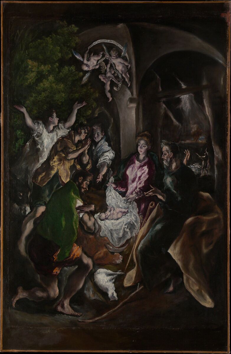 The Adoration of the Shepherds, El Greco (Domenikos Theotokopoulos) (Greek, Iráklion (Candia) 1541–1614 Toledo), Oil on canvas 