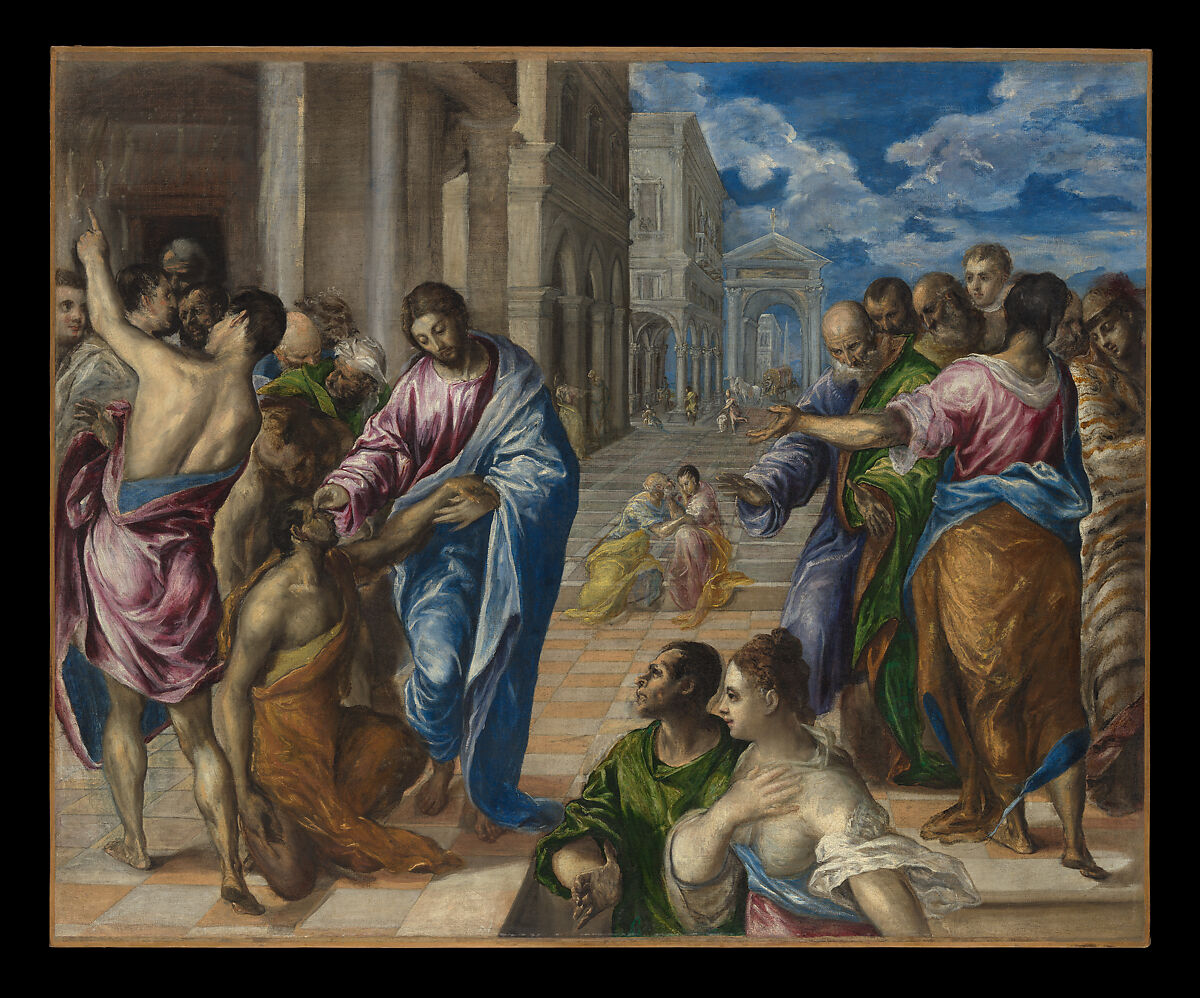 Christ Healing the Blind, El Greco (Domenikos Theotokopoulos) (Greek, Iráklion (Candia) 1541–1614 Toledo), Oil on canvas 