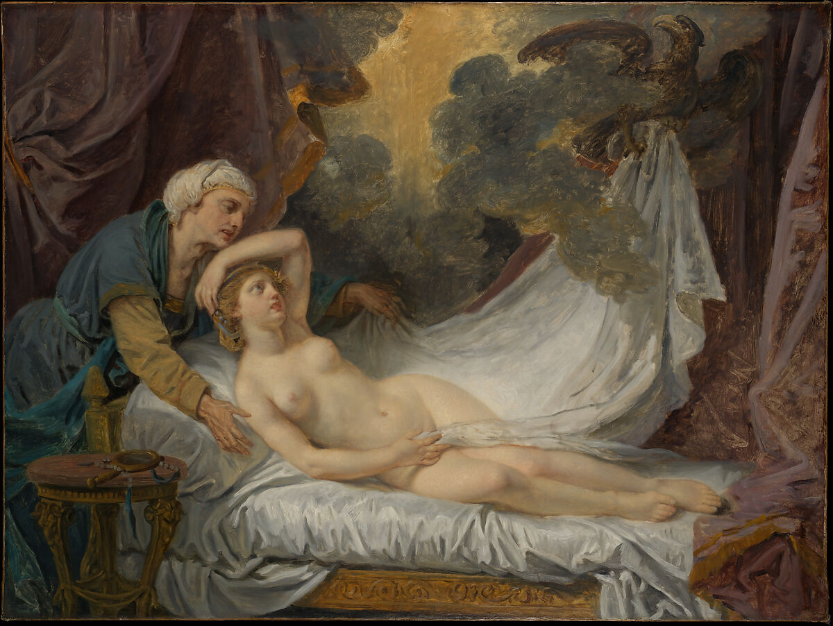 Aegina Visited by Jupiter, Jean-Baptiste Greuze  French, Oil on canvas