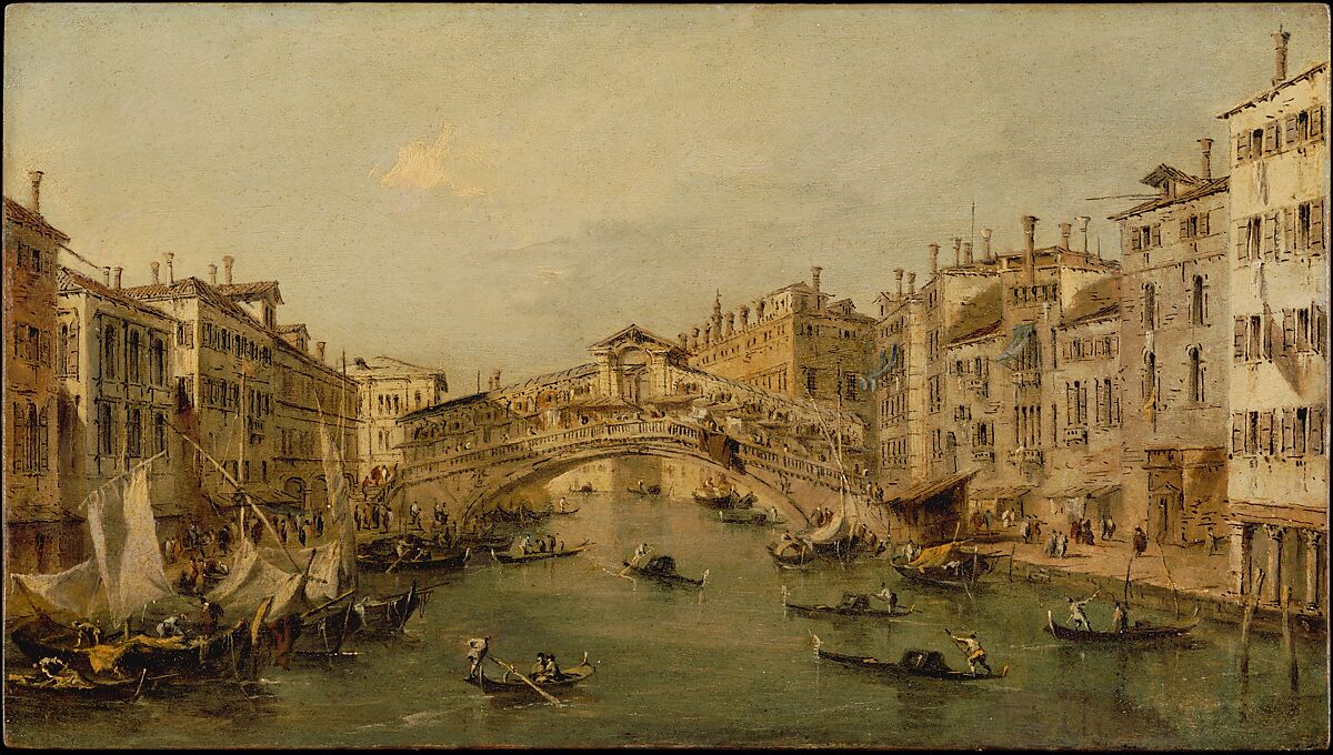 Venice: The Rialto, Workshop of Francesco Guardi (Italian, Venice 1712–1793 Venice), Oil on wood 