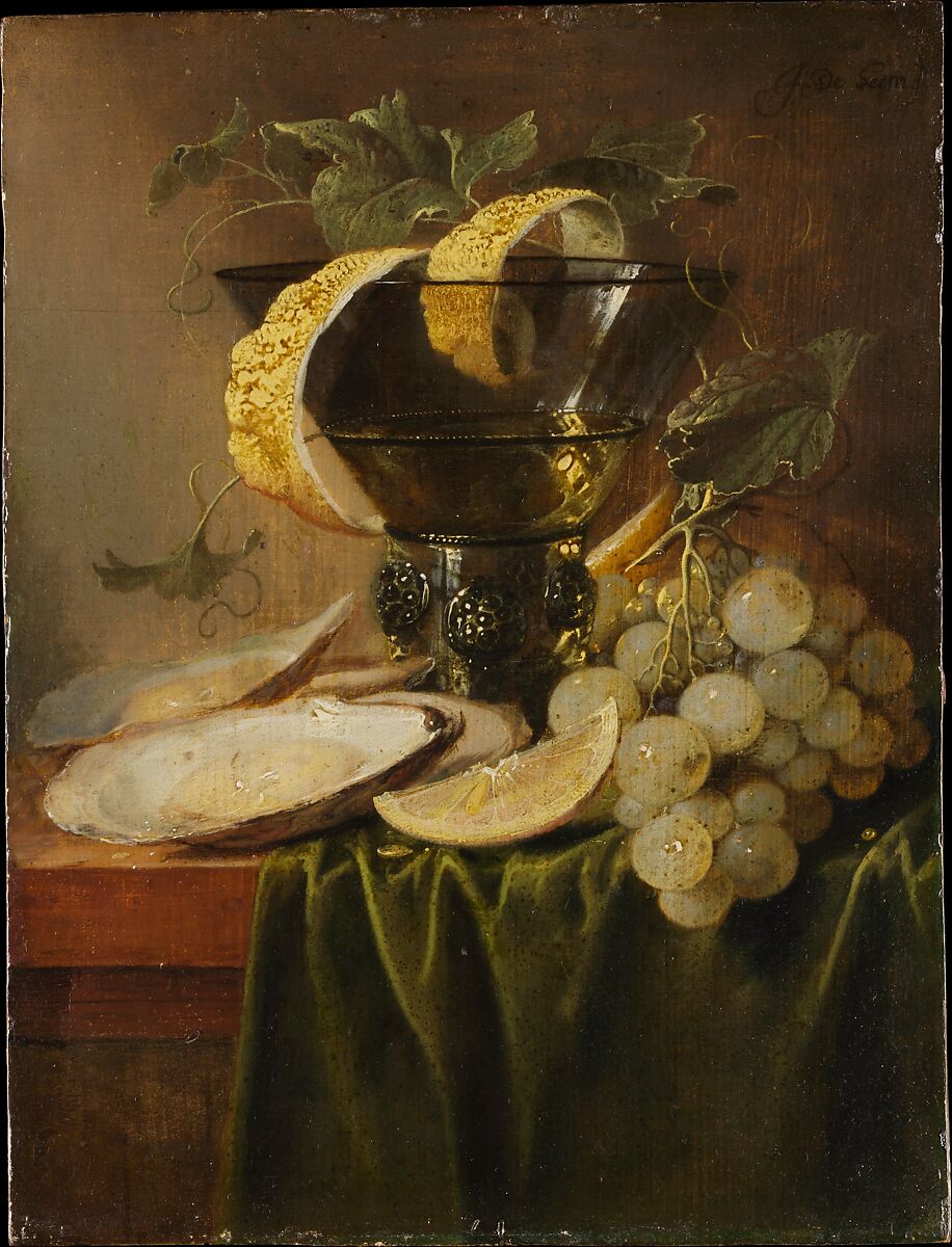 Still Life with a Glass and Oysters, Jan Davidsz de Heem (Dutch, Utrecht 1606–1683/84 Antwerp), Oil on wood 