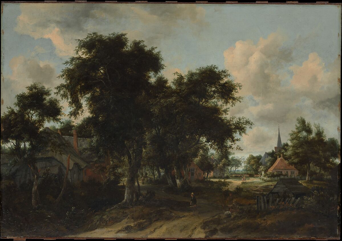 Entrance to a Village, Meyndert Hobbema (Dutch, Amsterdam 1638–1709 Amsterdam), Oil on wood 