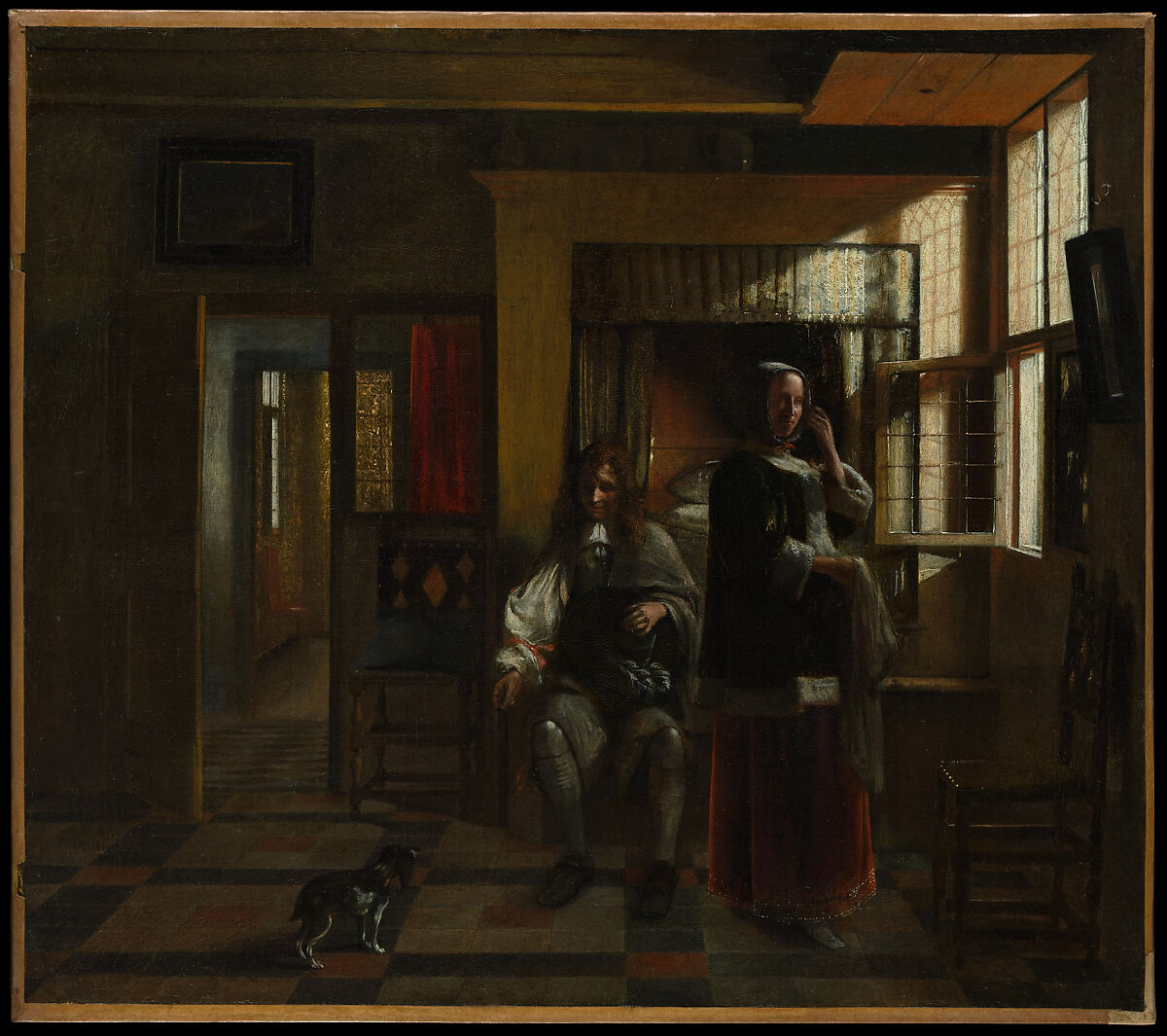 Interior with a Young Couple, Pieter de Hooch (Dutch, Rotterdam 1629–1684 Amsterdam), Oil on canvas 