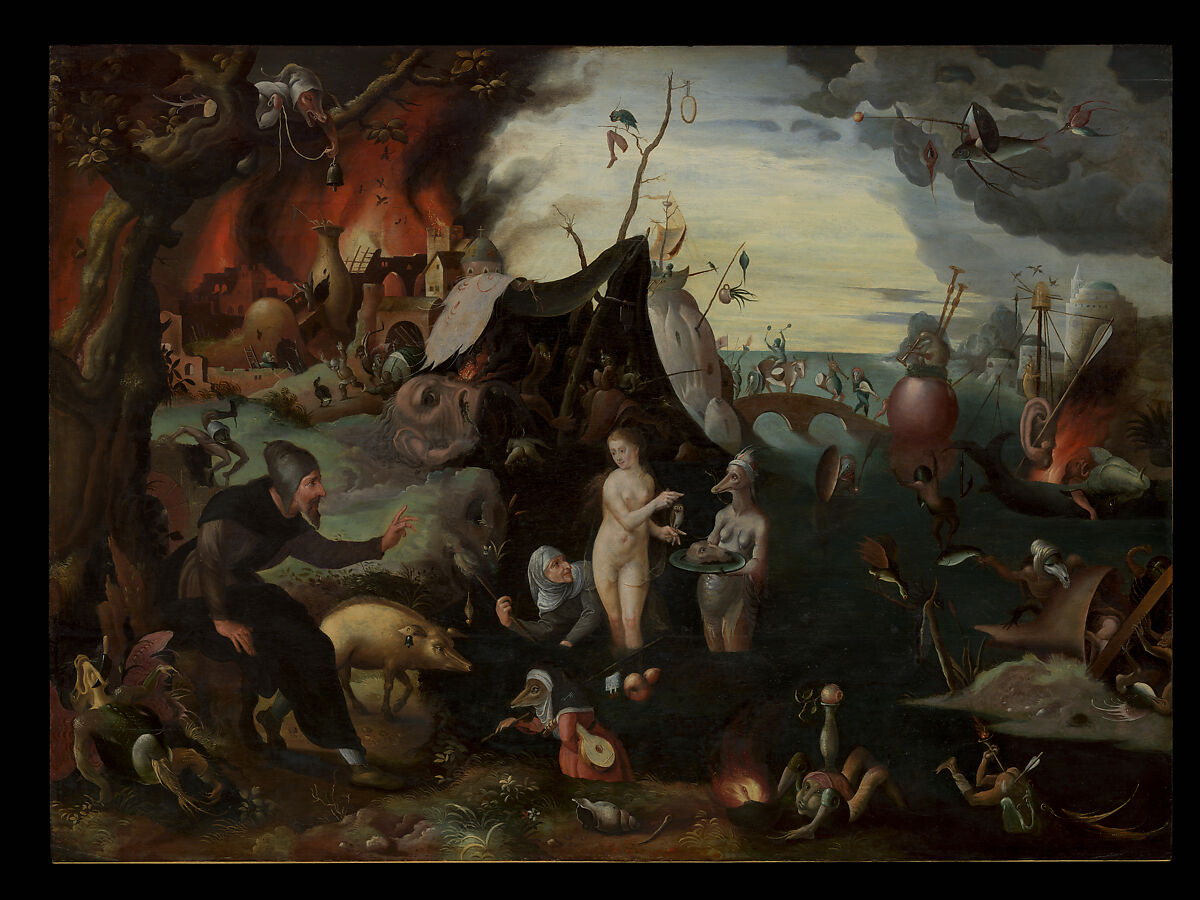 The Temptation of Saint Anthony, Attributed to Pieter Huys (Netherlandish, Antwerp, active by 1545–died 1584 Antwerp), Oil on oak 