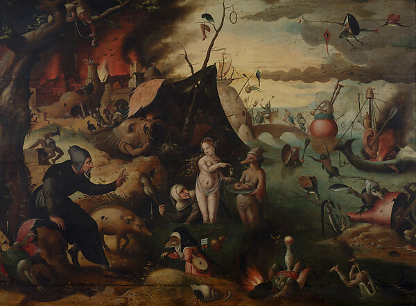 The Temptation of Saint Anthony, Attributed to Pieter Huys (Netherlandish, Antwerp, active by 1545–died 1584 Antwerp), Oil on oak