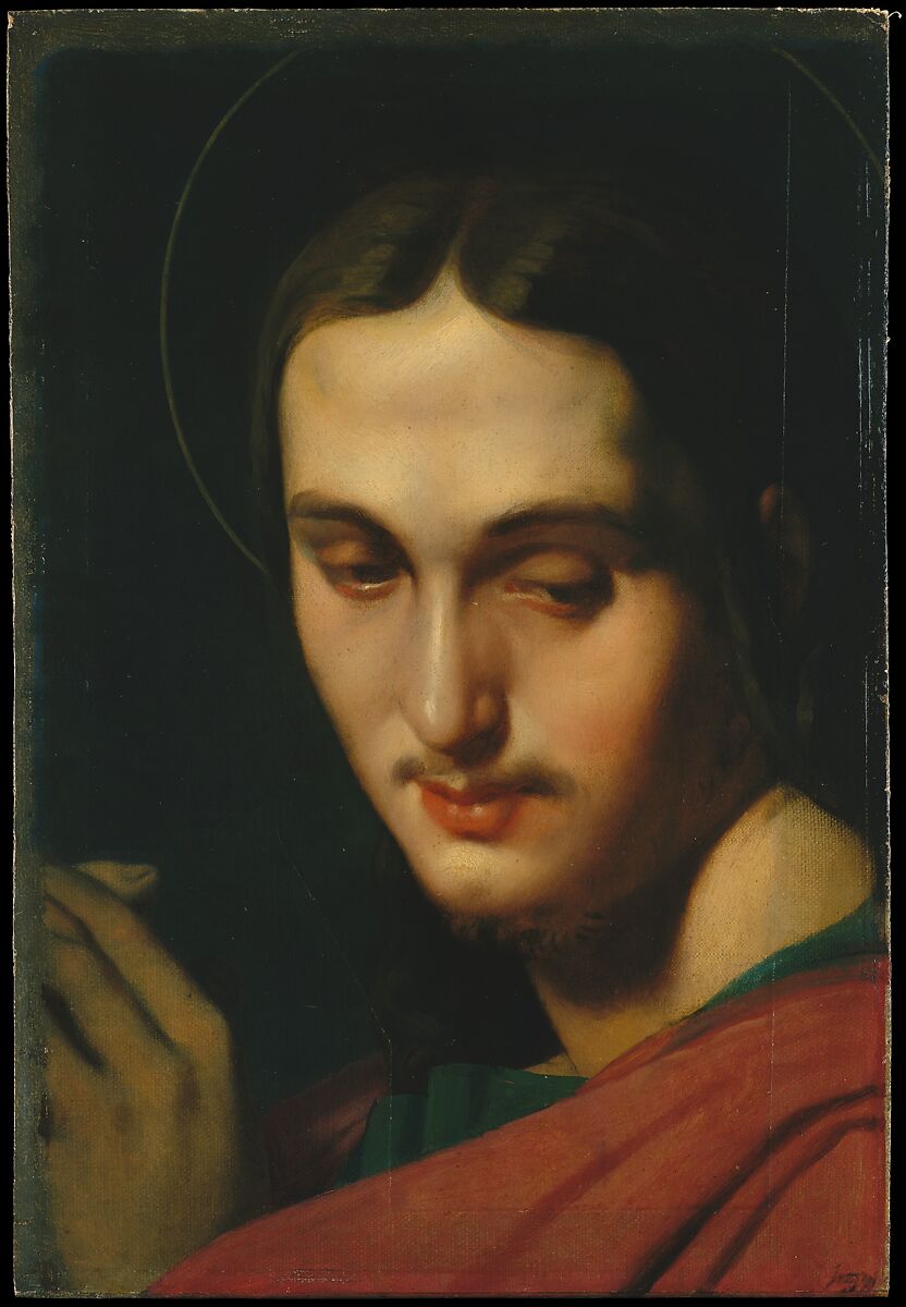 Head of Saint John the Evangelist, Jean Auguste Dominique Ingres (French, Montauban 1780–1867 Paris), Oil on canvas, laid down on wood 