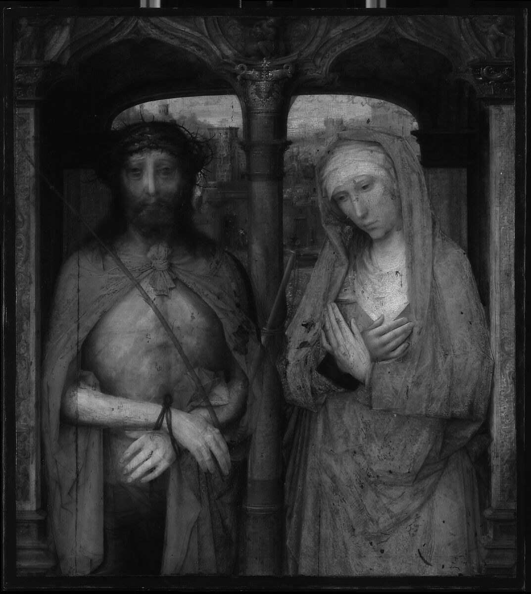 Christ Crowned with Thorns (Ecce Homo), and the Mourning Virgin (Mater Dolorosa), Adriaen Isenbrant (Netherlandish, active by 1510–died 1551 Bruges), Oil on canvas, transferred from wood