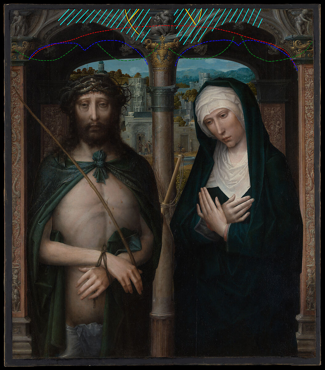 Christ Crowned with Thorns (Ecce Homo), and the Mourning Virgin (Mater Dolorosa), Adriaen Isenbrant (Netherlandish, active by 1510–died 1551 Bruges), Oil on canvas, transferred from wood