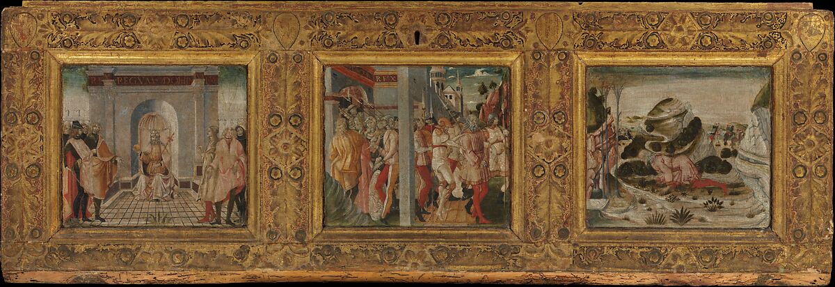 Scenes from the Life of King Nebuchadnezzar, Nicola di Maestro Antonio d&#39;Ancona (Italian, Marchigian, active by 1472–died 1510/11), Tempera on wood, embossed and gilt ornament 