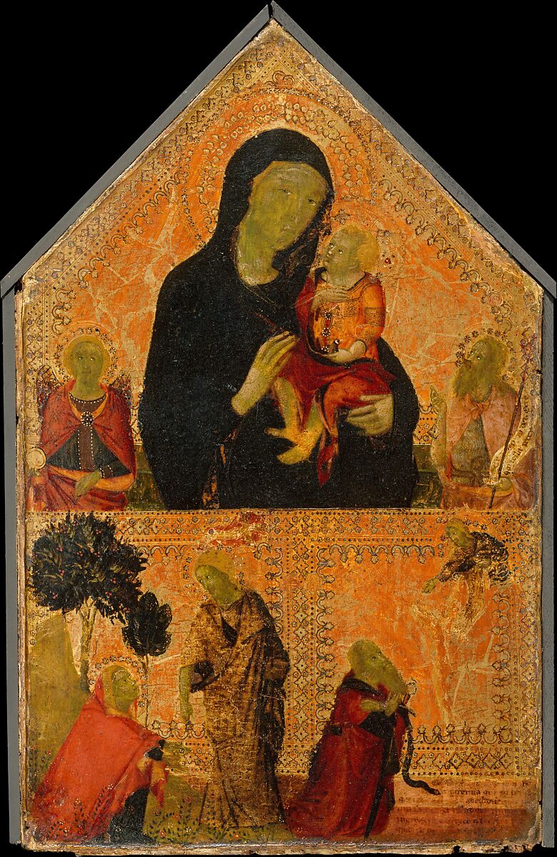 Madonna and Child with Saints Michael and John the Baptist; The Noli Me Tangere; The Conversion of Saint Paul, Italian (Pisan) Painter (second quarter 14th century), Tempera on wood, gold ground 