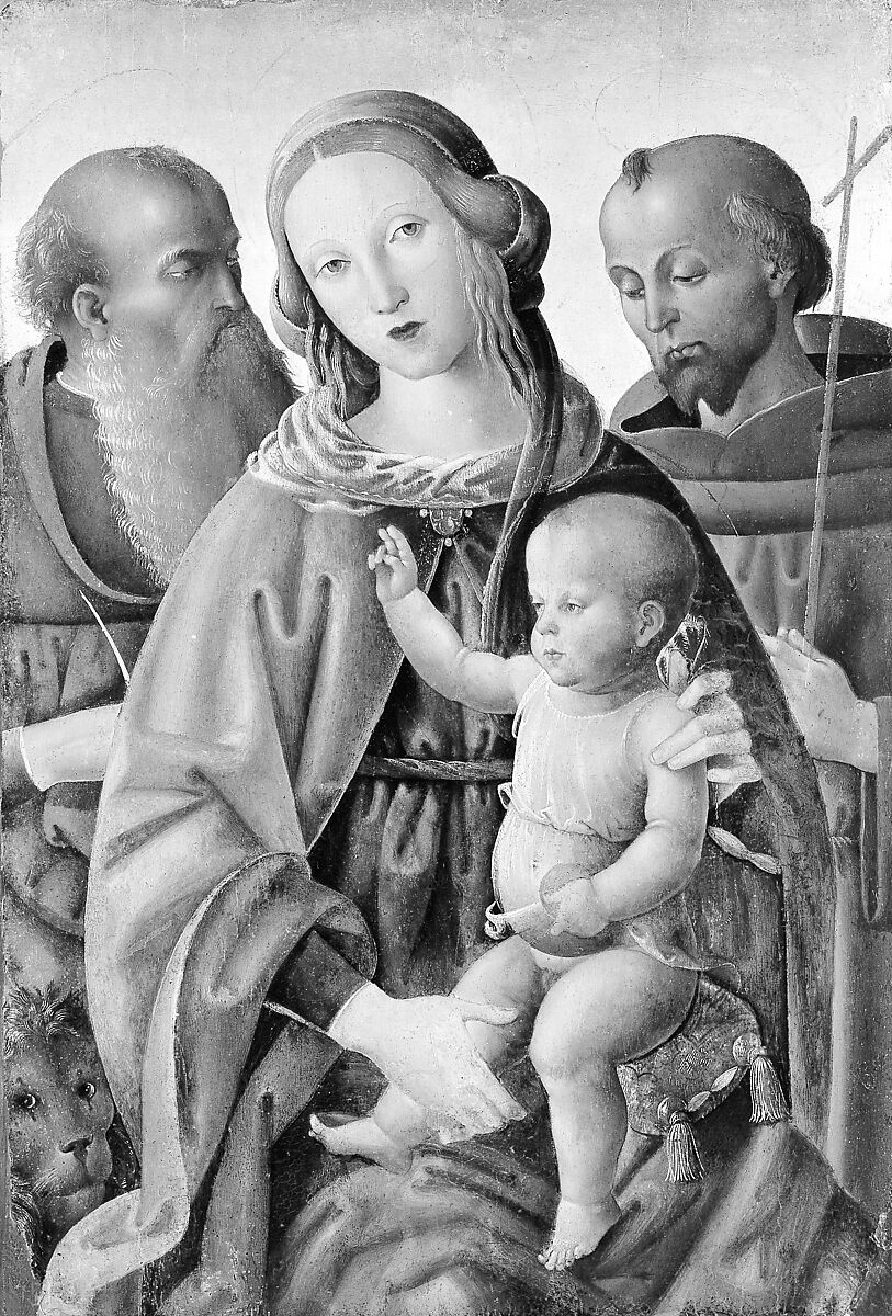 Madonna and Child with Saints Jerome and Francis, Italian (Umbrian) Painter  Italian, Tempera on wood
